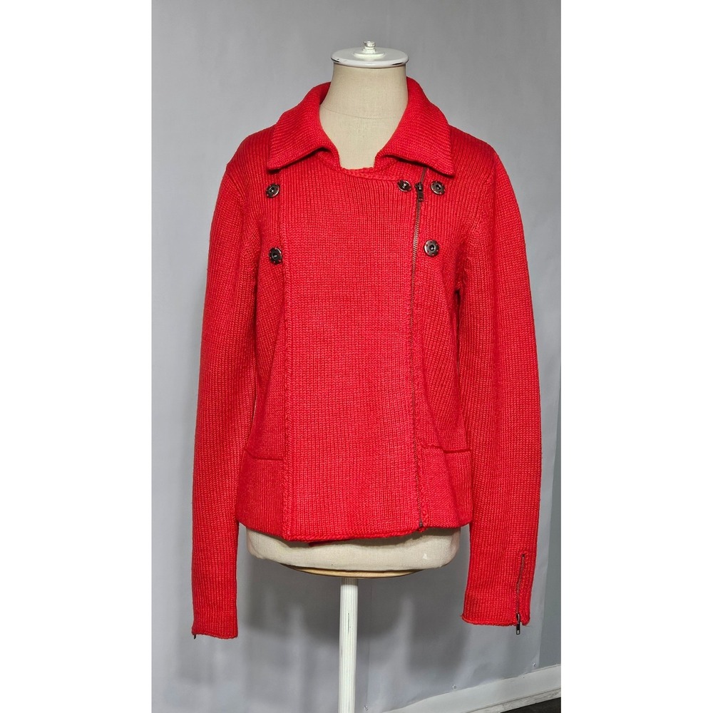 Vintage Carole Little Knit Sweater Jacket Women's Large Red Wool Blend Full Zip